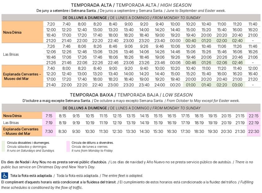 Horarios Línea naranja L3 Les Marines Denia Horarios Línea naranja L3 Les Marines Denia
