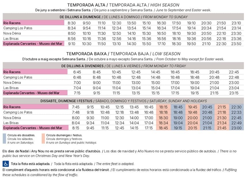Horarios Línea rosa L2 Costa Calma Denia Horarios línea rosa L2 Costa calma a Denia
