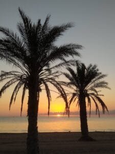 Playa les Albaranes Denia Alicante atardecer entre palmeras
